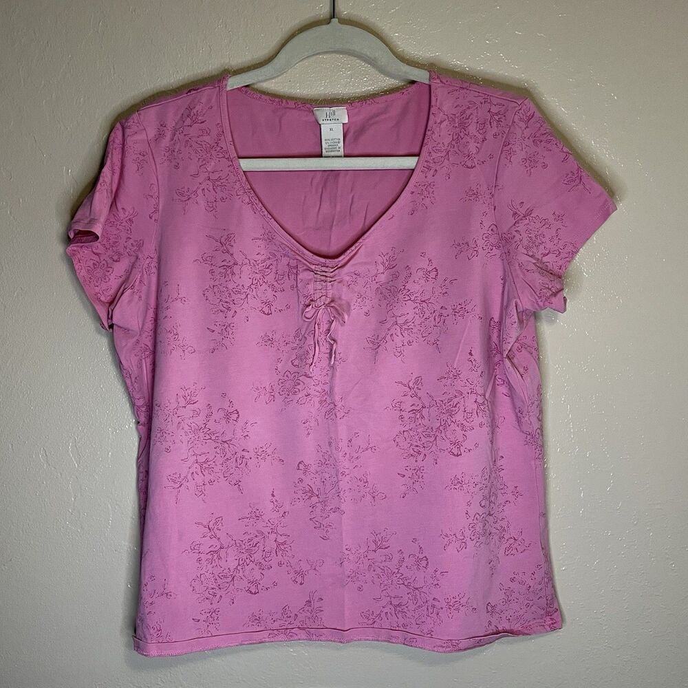 J Jill Stretch Pink V Neck Shirt size XL